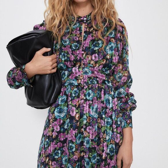ZARA FLORAL DRESS WITH METALLIC THREAD - Picture 2 of 7